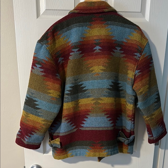 Braetan Maroon, Blue, Yellow Tribal patterned wool coat - Picture 2 of 8